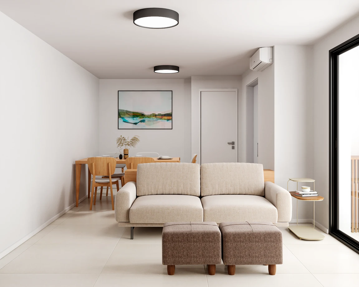 Projeto P+M, Estúdio Metta: sala em tons suaves
